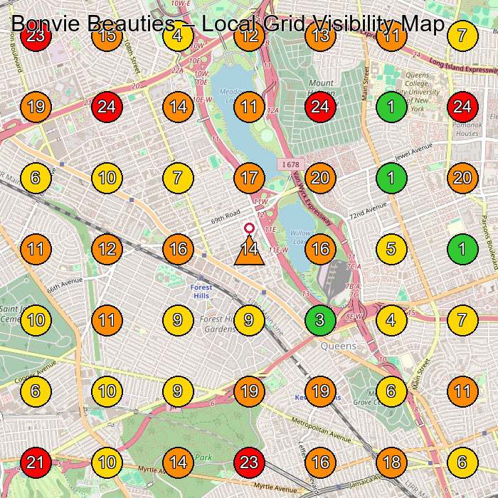 Bonvie Beauties Facial Spa GeoGrid ranking map for 70-20 Austin St Queens